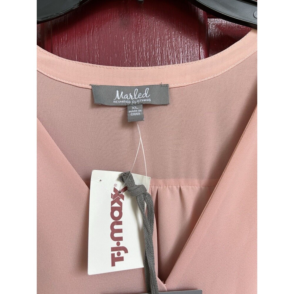NWT Marled Blush Pink V-Neck Ruffled Sleeve Blouse - Picture 3 of 10